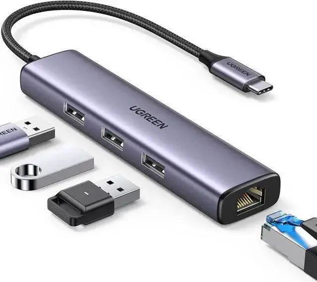 Main image of WISDUM USB C to Ethernet Adapter, 4 in 1 USB C Hub Ethernet with 3 USB 3.0 Ports/Gigabit Rj45, Plug & Play, Thunderbolt (3/4) to Network Adapter for Pro/Air, XPS, Pro, 15 Pro/Max