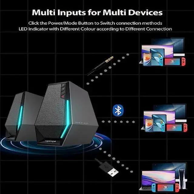 Alt view image 5 of 7 - WISDUM Edifier G1500 Computer Speakers, Hecate Gaming Speakers with RGB, Bluetooth 5.3, USB Input, 3.5mm AUX Input Supported, Black