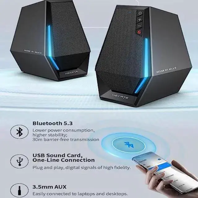Alt view image 4 of 7 - WISDUM Edifier G1500 Computer Speakers, Hecate Gaming Speakers with RGB, Bluetooth 5.3, USB Input, 3.5mm AUX Input Supported, Black