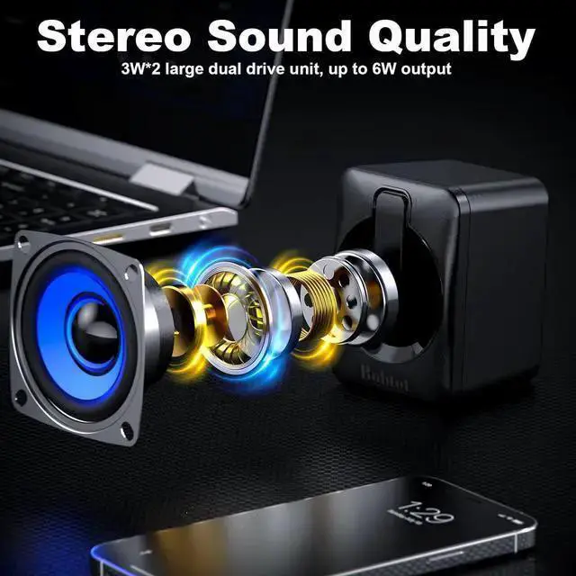 Alt view image 2 of 7 - WISDUM Computer Speaker USB Powered - 2.0 Mini Portable Bluetooth Subwoofer with RGB Lights Volume Control 3.5mm AUX-in HiFi Stereo Sound Desk Audio System for PCs Laptops Tablet Phone