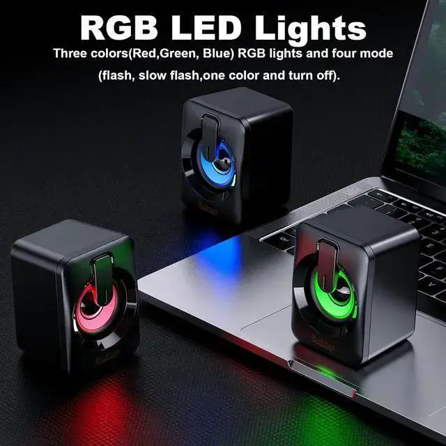 Alt view image 5 of 7 - WISDUM Computer Speaker USB Powered - 2.0 Mini Portable Bluetooth Subwoofer with RGB Lights Volume Control 3.5mm AUX-in HiFi Stereo Sound Desk Audio System for PCs Laptops Tablet Phone