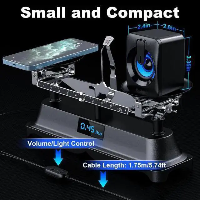 Alt view image 6 of 7 - WISDUM Computer Speaker USB Powered - 2.0 Mini Portable Bluetooth Subwoofer with RGB Lights Volume Control 3.5mm AUX-in HiFi Stereo Sound Desk Audio System for PCs Laptops Tablet Phone