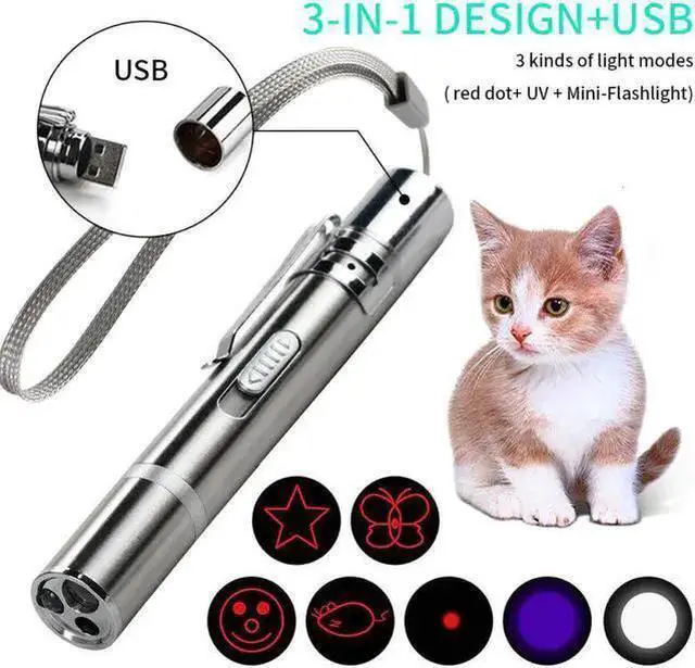 Main image of WISDUM 3 in 1 Laser Pointer Cat Pet Child Toys USB Rechargeable UV Torch Flashlight Mini Pet Training Dog Cat Pointer Teasing Pen