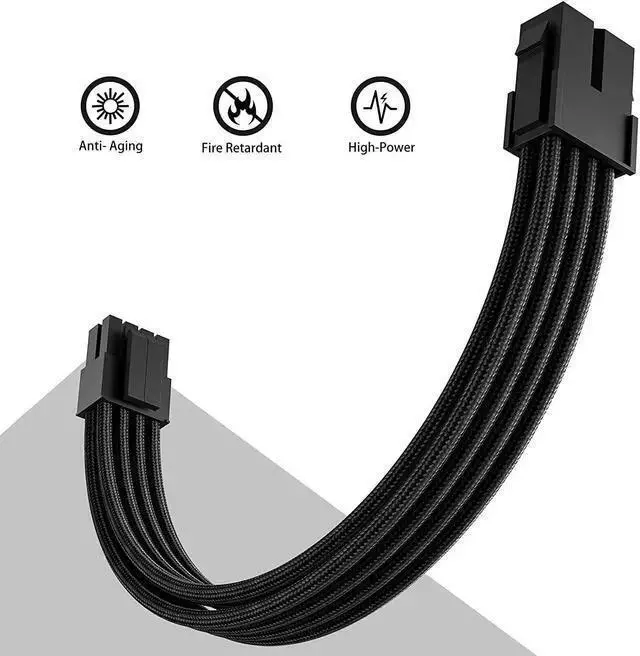 Alt view image 4 of 7 - WISDUM Black Sleeved Cable PSU Power Supply Cable Extension Kits 18AWG 24Pin ATX / 8 (4+4) Pin EPS/Dual 8 (6+2) Pin PCIE with Combs 30CM Black