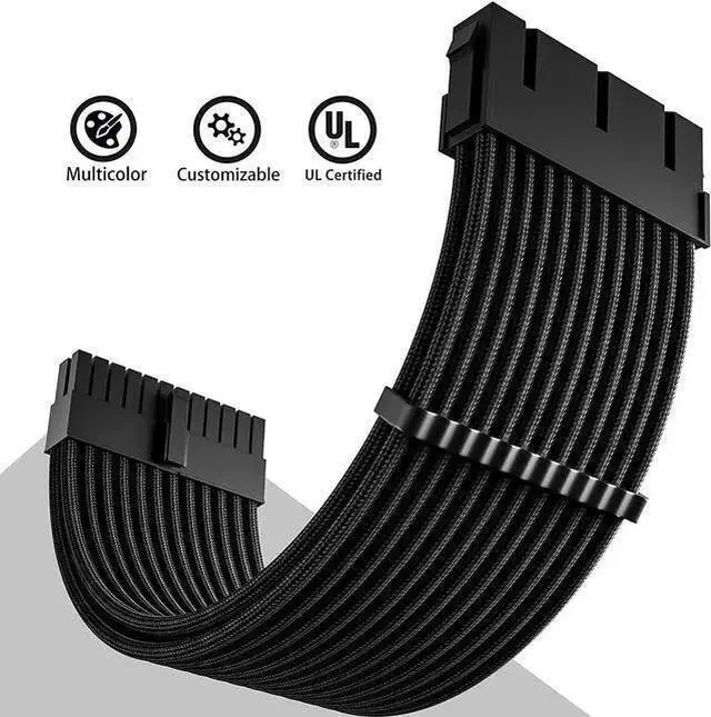 Alt view image 2 of 7 - WISDUM Black Sleeved Cable PSU Power Supply Cable Extension Kits 18AWG 24Pin ATX / 8 (4+4) Pin EPS/Dual 8 (6+2) Pin PCIE with Combs 30CM Black