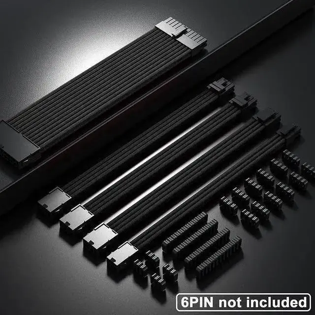 Alt view image 6 of 7 - WISDUM Black Sleeved Cable PSU Power Supply Cable Extension Kits 18AWG 24Pin ATX / 8 (4+4) Pin EPS/Dual 8 (6+2) Pin PCIE with Combs 30CM Black
