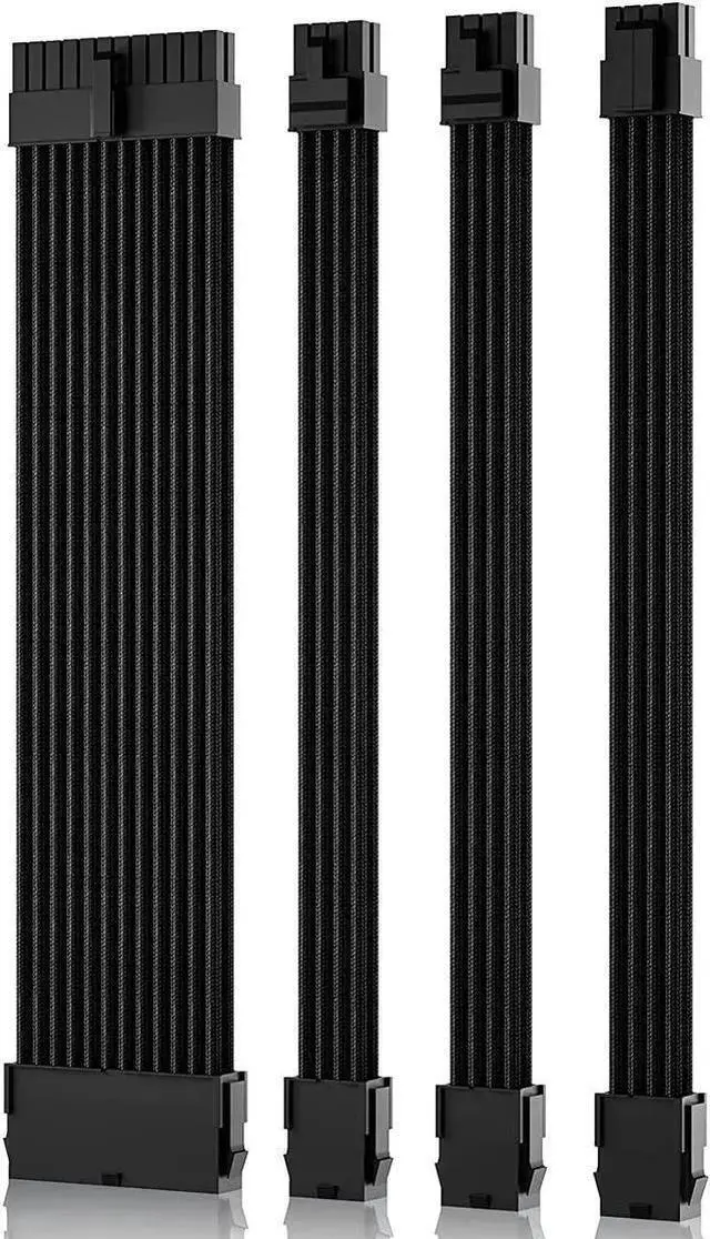 Main image of WISDUM Black Sleeved Cable PSU Power Supply Cable Extension Kits 18AWG 24Pin ATX / 8 (4+4) Pin EPS/Dual 8 (6+2) Pin PCIE with Combs 30CM Black