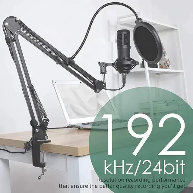 Alt view image 3 of 6 - WISDUM USB Streaming Podcast PC Microphone professional 192KHZ24Bit Studio Cardioid Condenser Mic Kit with sound card Boom Arm Shock Mount Pop Filter for Skype YouTuber Karaoke Gaming Recording