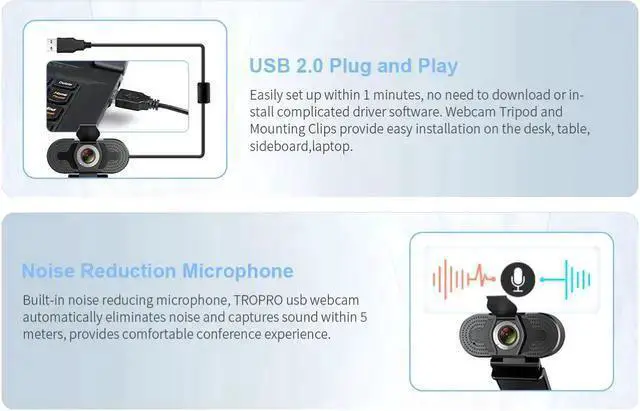 Alt view image 7 of 7 - WISDUM TROPRO Webcam for PC, 1080P Full HD Web Camera with Microphone for Desktop Mac Smart TV, with USB Plug, Compatible for Win10/8/8.1/7/XP Linux for Skype, Streaming, Teleconference, Video Chat