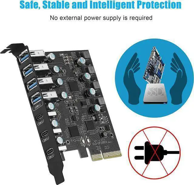 Alt view image 3 of 3 - WISDUM PCIe to USB 3.2 Gen 2 Card with 20 Gbps Bandwidth 7 USB Ports (4 USB Type-A and 3 USB Type-C Ports), PCI Express (PCIe) Expansion Card USB Card for Desktop PC Support Windows and Linux Mac OS