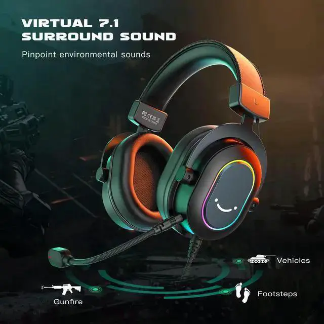 Alt view image 2 of 7 - WISDUM Gaming Headset for PC-Wired Headphones with Microphone-7.1 Surround Sound Computer USB Headset for Laptop, Streaming Headphones on PS4/PS5, with EQ Mode, RGB, Soft Ear Pads - AmpliGame H6