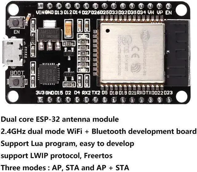Alt view image 4 of 5 - WISDUM 5PCS ESP32 ESP-32S WiFi Development Board NodeMCU ESP-WROOM-32 Microcontroller 2.4GHz Dual-Core WiFi Bluetooth Processor Integrated Chip CP2102