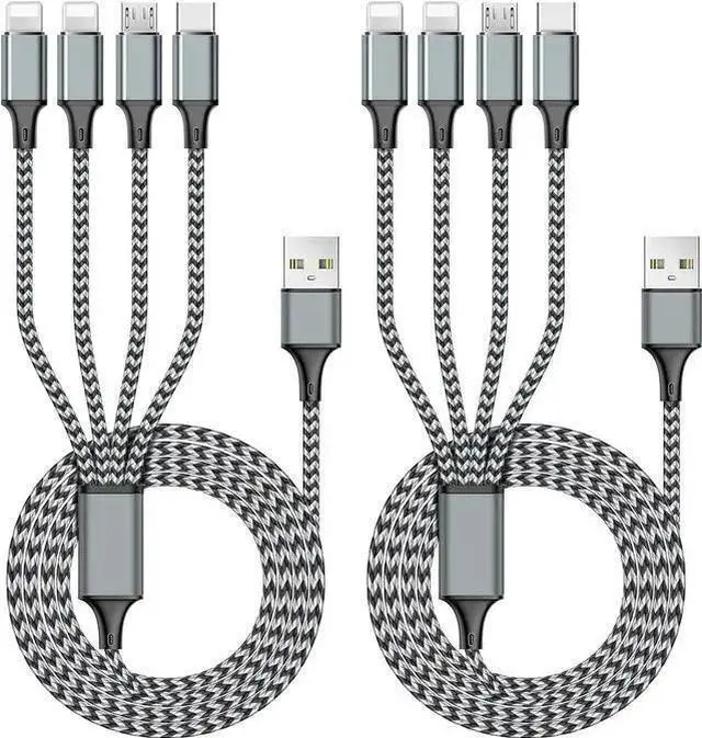 Main image of WISDUM Puxnoin Multi Charging Cable 6FT 2Pack Multi Charger Cable 4 in 1 Universal Multiple USB Cable Fast Charging Cord with Type-C, Micro USB Port for Most Cell Phone, Tablets