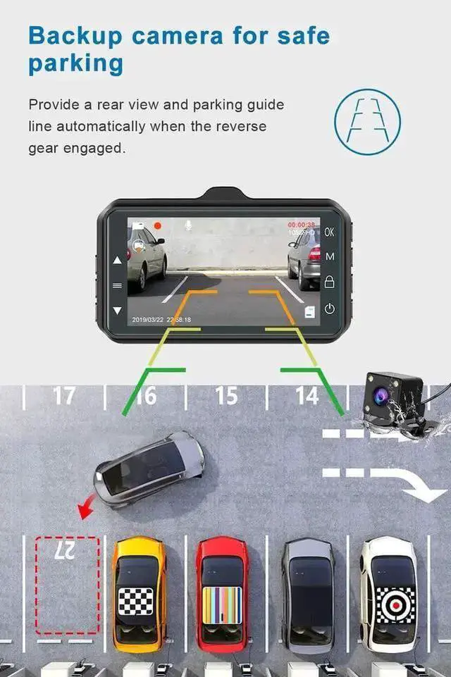 Alt view image 4 of 6 - WISDUM Dash Cam Front and Rear CHORTAU Dual Dash Cam 3 inch Dashboard Camera Full HD 170° Wide Angle Backup Camera with Night Vision WDR G-Sensor Parking Monitor Loop Recording Motion Detection
