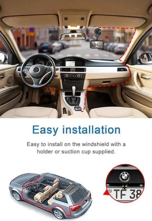 Alt view image 6 of 6 - WISDUM Dash Cam Front and Rear CHORTAU Dual Dash Cam 3 inch Dashboard Camera Full HD 170° Wide Angle Backup Camera with Night Vision WDR G-Sensor Parking Monitor Loop Recording Motion Detection