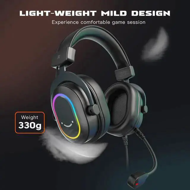 Alt view image 5 of 7 - WISDUM Gaming Headset for PC-Wired Headphones with Microphone-7.1 Surround Sound Computer USB Headset for Laptop, Streaming Headphones on PS4/PS5, with EQ Mode, RGB, Soft Ear Pads - AmpliGame H6