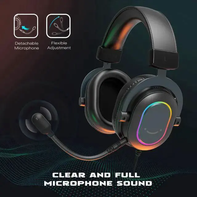 Alt view image 4 of 7 - WISDUM Gaming Headset for PC-Wired Headphones with Microphone-7.1 Surround Sound Computer USB Headset for Laptop, Streaming Headphones on PS4/PS5, with EQ Mode, RGB, Soft Ear Pads - AmpliGame H6
