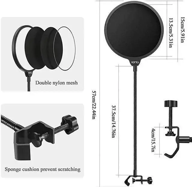 Alt view image 3 of 7 - WISDUM Microphone Pop Filter Studio Windscreen Mic Cover Mask Shield with Flexible Gooseneck and Clamp for Blue Yeti Audio Technica and All Microphones