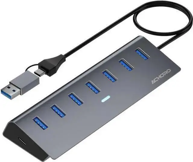 Main image of WISDUM 7 USB Hub 3.0 Built in USB A & USB C to USB Adapter with Multiple USB Port for PC, Mac, Pro, iMac & Desktop - Aluminium Alloy High-Speed Extra USB Port & Computer USB Hub (7 PORTS)