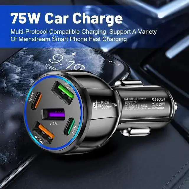 Alt view image 4 of 7 - WISDUM 5 in 1 Car Charger Adapter,75W High Power Cigarette Lighter Adapter,QC3.0/PD Super Fast Charging Car Phone Charger Compatible with 14 13, Pro& More Mobil Phone (3USB/2PD Black)