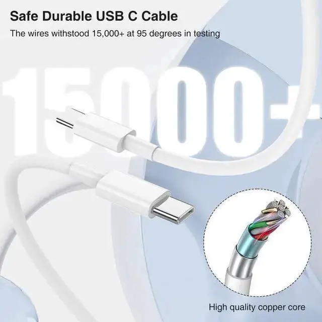 Alt view image 5 of 7 - WISDUM 15 Charger Block and 6ft Type C to C Cable Cord Long, 20W USB C Fast Charging Plug for 15 Plus/15 Pro Max, Pro 12.9/11 inch 4/3 th/Air/Mini 6 Gen,Wall Power Adapter Cube Brick
