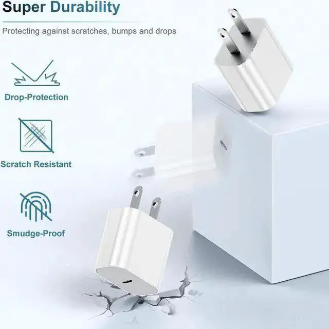 Alt view image 4 of 7 - WISDUM 15 Charger Block and 6ft Type C to C Cable Cord Long, 20W USB C Fast Charging Plug for 15 Plus/15 Pro Max, Pro 12.9/11 inch 4/3 th/Air/Mini 6 Gen,Wall Power Adapter Cube Brick