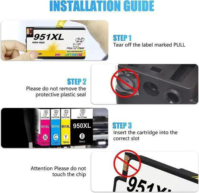 Alt view image 4 of 7 - WISDUM Miss Deer 950XL 951XL Combo Pack Compatible Ink Cartridges Replacement 950 951XL,Work Officejet Pro 8610 8600 8620 8630 8640 8100 8615 251dw 271dw 276dw(2BK,2C,2M,2Y)