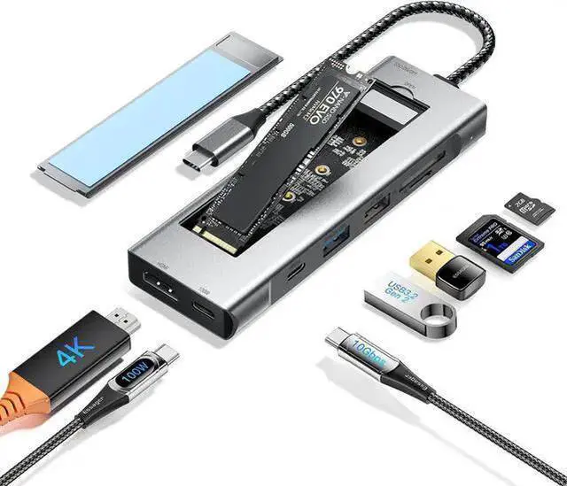 Main image of WISDUM 8 in 1 USB C Hub with M.2 NVMe/SATA SSD Enclosure 10Gbps, 4K HDMI 1.4, USB 3.2 Gen2, PD100W, Aluminum Alloy USB C SSD Enclosure for M.2 NVMe SATA SSD for Mac Mini M1 2 3 4