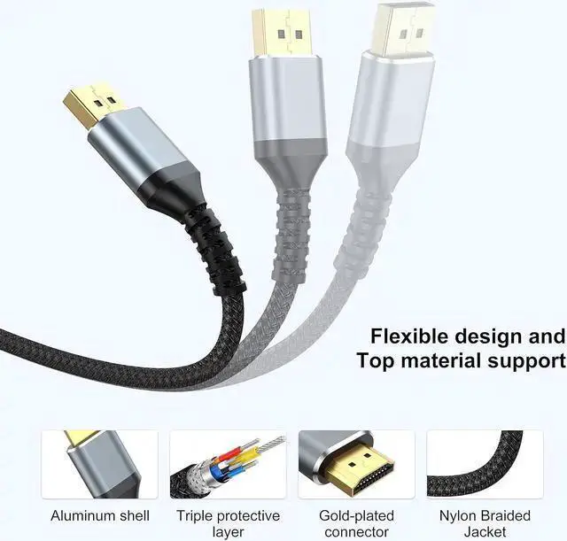 Alt view image 4 of 6 - WISDUM 4K Displayport to HDMI Cable 5ft Display Port to HDMI Cord 5 feet Converter for PCs to HDTV Monitor Projector- Grey