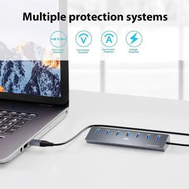 Alt view image 4 of 4 - WISDUM 7 USB Hub 3.0 Built in USB A & USB C to USB Adapter with Multiple USB Port for PC, Mac, Pro, iMac & Desktop - Aluminium Alloy High-Speed Extra USB Port & Computer USB Hub (7 PORTS)