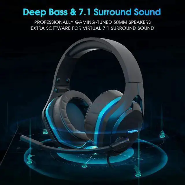Alt view image 2 of 6 - WISDUM Xiberia V22 Gaming Headset for PC- Deep Bass 3D Surround Sound- USB Headphones with Noise Cancelling Microphone RGB Lights Plug & Play for Laptops Computers