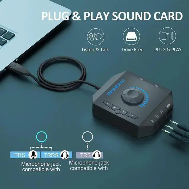 Alt view image 2 of 7 - WISDUM T10 External Sound Card, USB Audio Adapter for PC Windows, Mac, Linux, Laptops, Desktops, Stereo Sound Card with 3.5mm Interface & USB Interface, Volume Control, Plug & Play (6-in-1, Black)