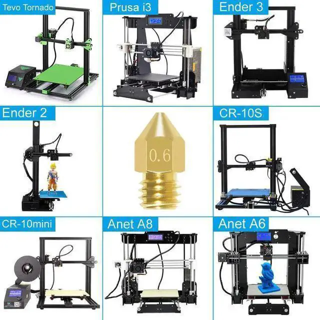 Alt view image 6 of 7 - WISDUM Aokin 8 Pcs 0.6mm MK8 Extruder Nozzles 3D Printer Nozzles for Creality Ender 3/3 Pro/3 V2, Ender 5/5 Pro, CR-10/10S, Makerbot, Anet A8 3D Printer