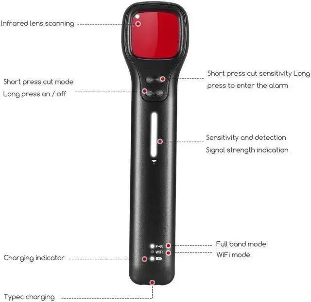 Alt view image 6 of 7 - WISDUM VOIVEY G6 Sport Bug Detector for Hidden Camera, Fashionable Privacy Protector with Anti Theft System, Hidden Camera Detectors, 7 Levels Sensitivity, 30H Working Time Black