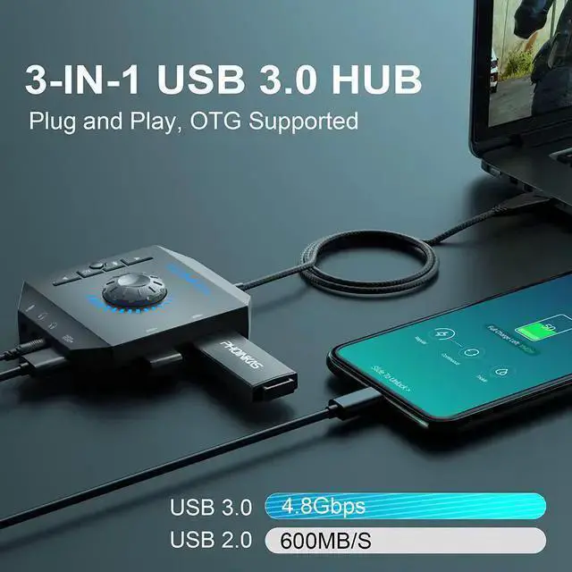 Alt view image 3 of 7 - WISDUM T10 External Sound Card, USB Audio Adapter for PC Windows, Mac, Linux, Laptops, Desktops, Stereo Sound Card with 3.5mm Interface & USB Interface, Volume Control, Plug & Play (6-in-1, Black)