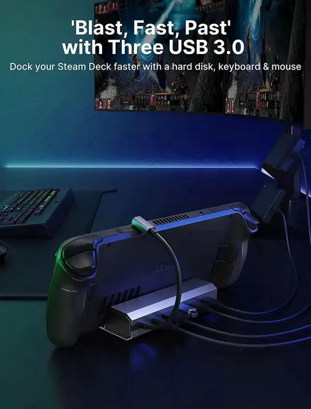 Alt view image 4 of 7 - WISDUM Docking Station for Steam Deck/ROG Ally, 6-in-1 Steam Deck Dock with HDMI 2.0 4K@60Hz, Gigabit Ethernet, 3 USB-A 3.0 and 100W USB-C Charging Port, Compatible with Steam Deck OLED-HB0603