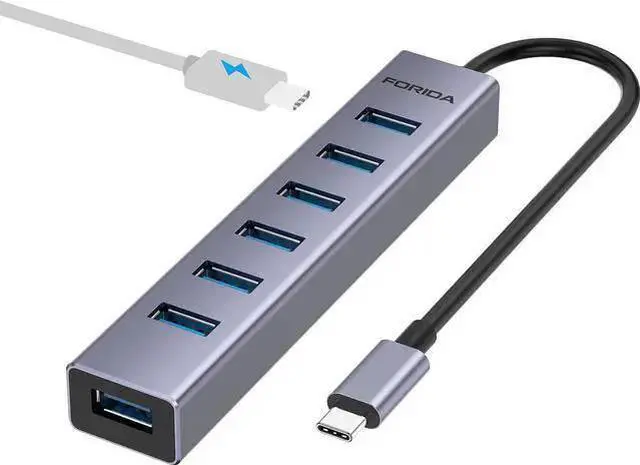 Main image of WISDUM USB C to USB Hub, 8 Ports USB 3.0 Adapter with 7 USB 3.0 Data Ports,USB C Splitter with USB C 5V/3a Extra Power, 7.9IN/20CM Main Cable USB HUB, USB Extension for Laptop and PC