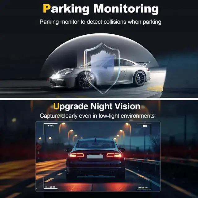 Alt view image 6 of 7 - WISDUM Dash Camera, 4K/1080p Dash Cam Front Rear Built-in WiFi, with 64GB SD Card, Full HD 2.0 IPS Screen Dash Camera for Cars with App Control, G-Sensor, Loop Recording, Parking Mode