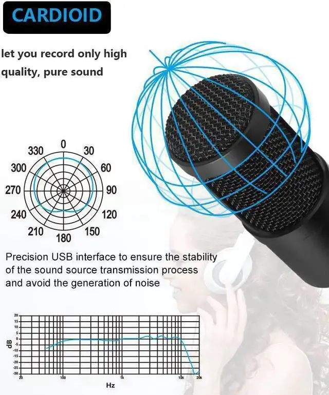 Alt view image 3 of 7 - WISDUM USB Condenser Microphone Kit 192kHZ/24bit Plug & Play Computer PC Microphone Studio Streaming Cardioid Mic for Recording Broadcasting YouTube Gaming