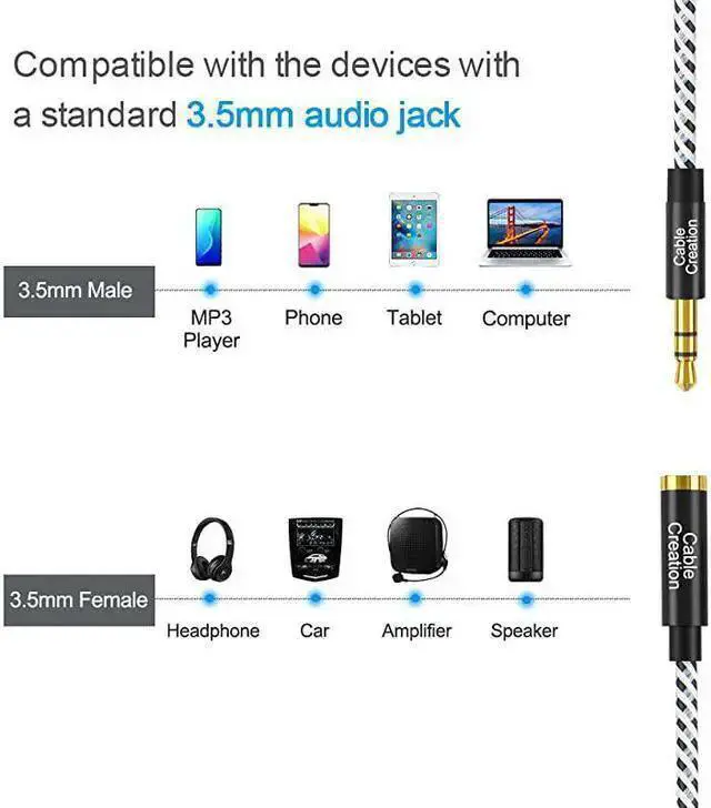 Alt view image 6 of 7 - WISDUM 35mm Headphone Extension Cable 35mm Male to Female Stereo Audio Extension Cable Adapter with Gold Plated Connector 2Pack 6 Feet
