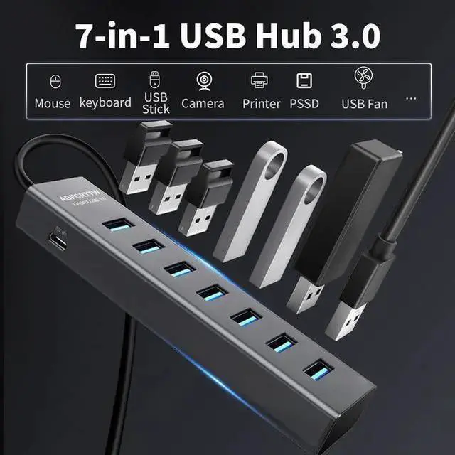 Alt view image 4 of 7 - WISDUM 4Ft 7-Port USB 3.0 Hub for Desktop - Aluminium USB Extender Hub 5Gbps USB Multiport Adapter USB Splitter USB Hub Long Cable for Desktop PC Flash Drive Mobile HDD Windows/XPS 1.2m