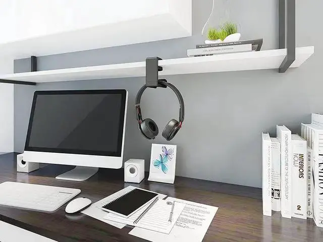 Alt view image 2 of 7 - WISDUM PC Gaming Headset Headphone Hook Holder Hanger Mount Headphones Stand with Adjustable & Rotating Arm Clamp Under Desk Design Universal Fit Built in Cable Clip Organizer EURPMASK
