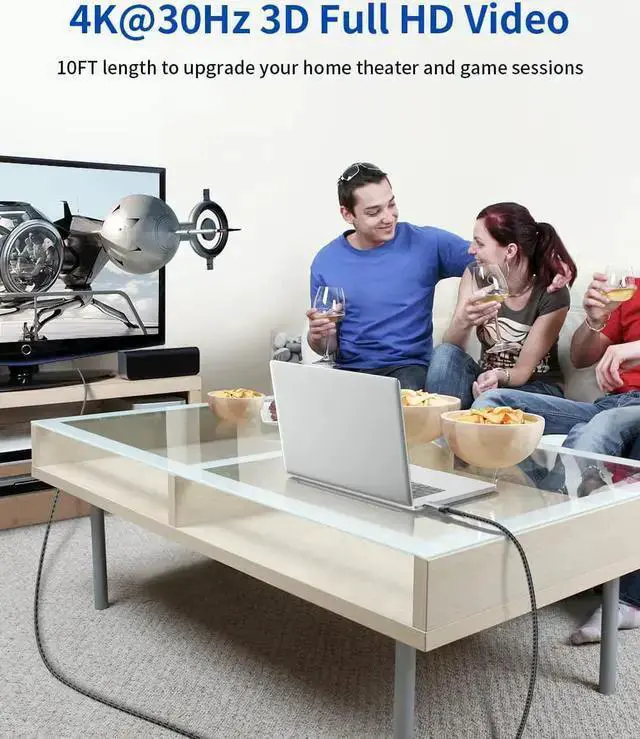 Alt view image 3 of 7 - WISDUM 4K DisplayPort to HDMI Cable Adapter 10FT DP to HDMI Male Video UHD 4K@30Hz/2K@60/1080P@120 Nylon DP to HDTV Uni-Directional Cord for Projector Desktop AMD NVIDIA ThinkPad