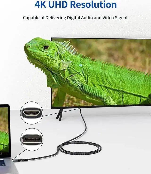 Alt view image 7 of 7 - WISDUM 4K DisplayPort to HDMI Cable Adapter 10FT DP to HDMI Male Video UHD 4K@30Hz/2K@60/1080P@120 Nylon DP to HDTV Uni-Directional Cord for Projector Desktop AMD NVIDIA ThinkPad