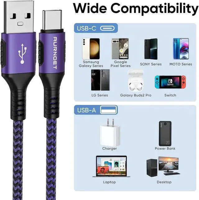 Alt view image 5 of 7 - WISDUM USB C Cable 4pack 6ft Type C Charger Nylon Braided USB C Charger Cord Fast Charging Cable for Galaxy S21 S20 S10 Plus Note 10 Google Pixel Moto etc
