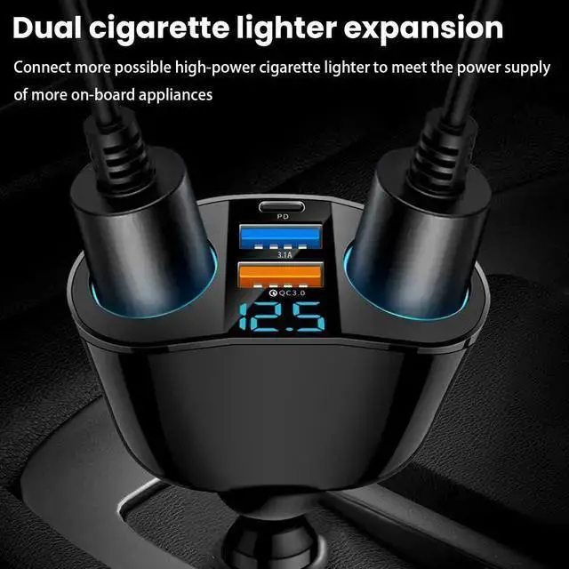 Alt view image 4 of 6 - WISDUM Cigarette Lighter Splitter USB 2.4A & QC3.0 Type C with 2 Socket Cigarette Lighter Adapter 12V/24V 120W Car Charger Splitter for GPS Dash Cam Laptop Cell Phone 14/13/12/11 (A+C 66W)