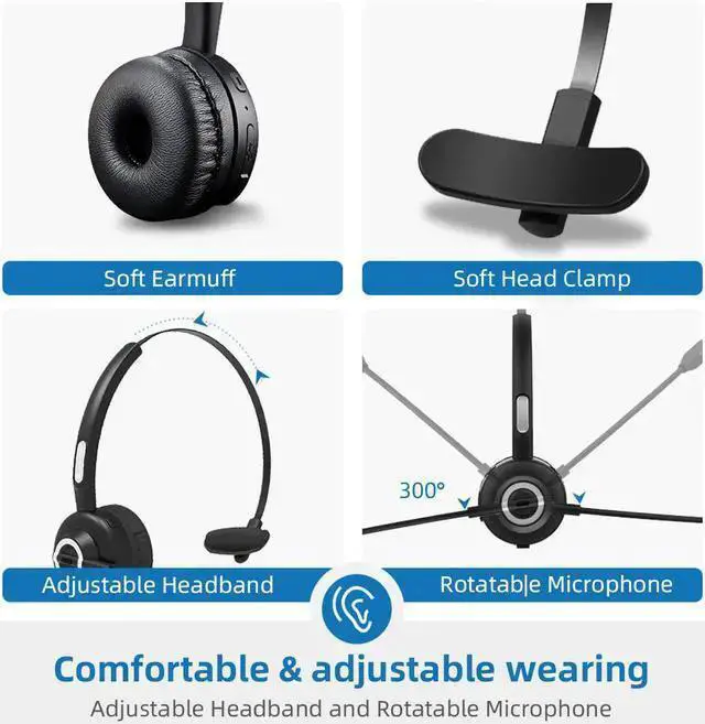 Alt view image 3 of 7 - WISDUM WIILGN Single Ear Wireless Cell Phone Headset, Trucker Bluetooth Headset, CVC 6.0 Noise Canceling Mic for Customer Service Chat, Office Call Center Wireless Headphone