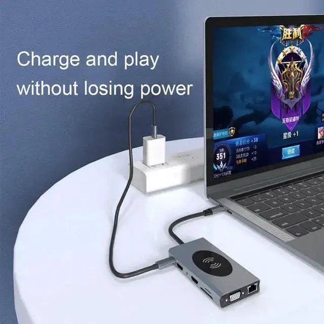 Alt view image 4 of 7 - WISDUM Weastlinks 15 in 1 USB HUB Multi Function USB Type-C Adapter Docking Station With Wireless Charging HDMI USB Ports USB-C Dock Compatible