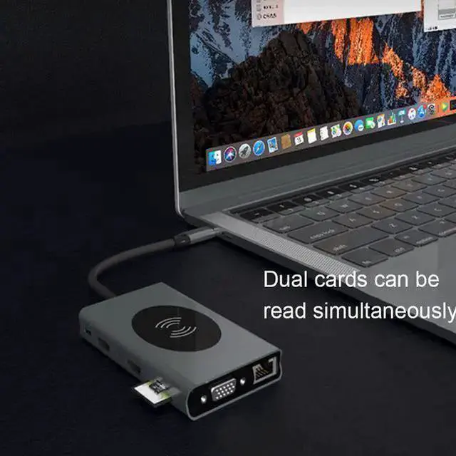 Alt view image 7 of 7 - WISDUM Weastlinks 15 in 1 USB HUB Multi Function USB Type-C Adapter Docking Station With Wireless Charging HDMI USB Ports USB-C Dock Compatible