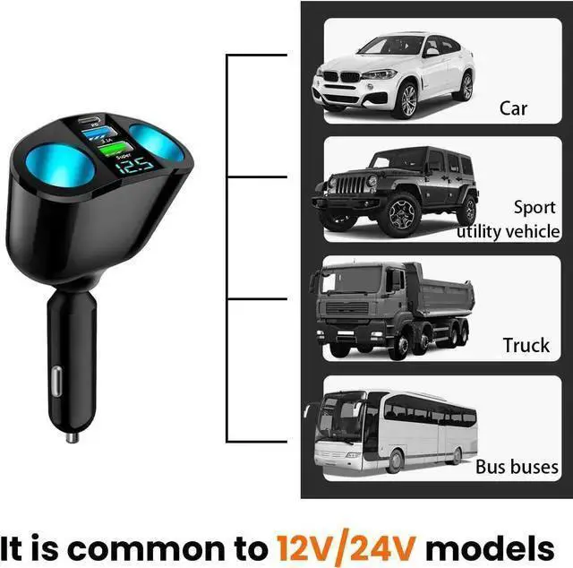 Alt view image 6 of 6 - WISDUM Cigarette Lighter Splitter USB 2.4A & QC3.0 Type C with 2 Socket Cigarette Lighter Adapter 12V/24V 120W Car Charger Splitter for GPS Dash Cam Laptop Cell Phone 14/13/12/11 (A+C 66W)